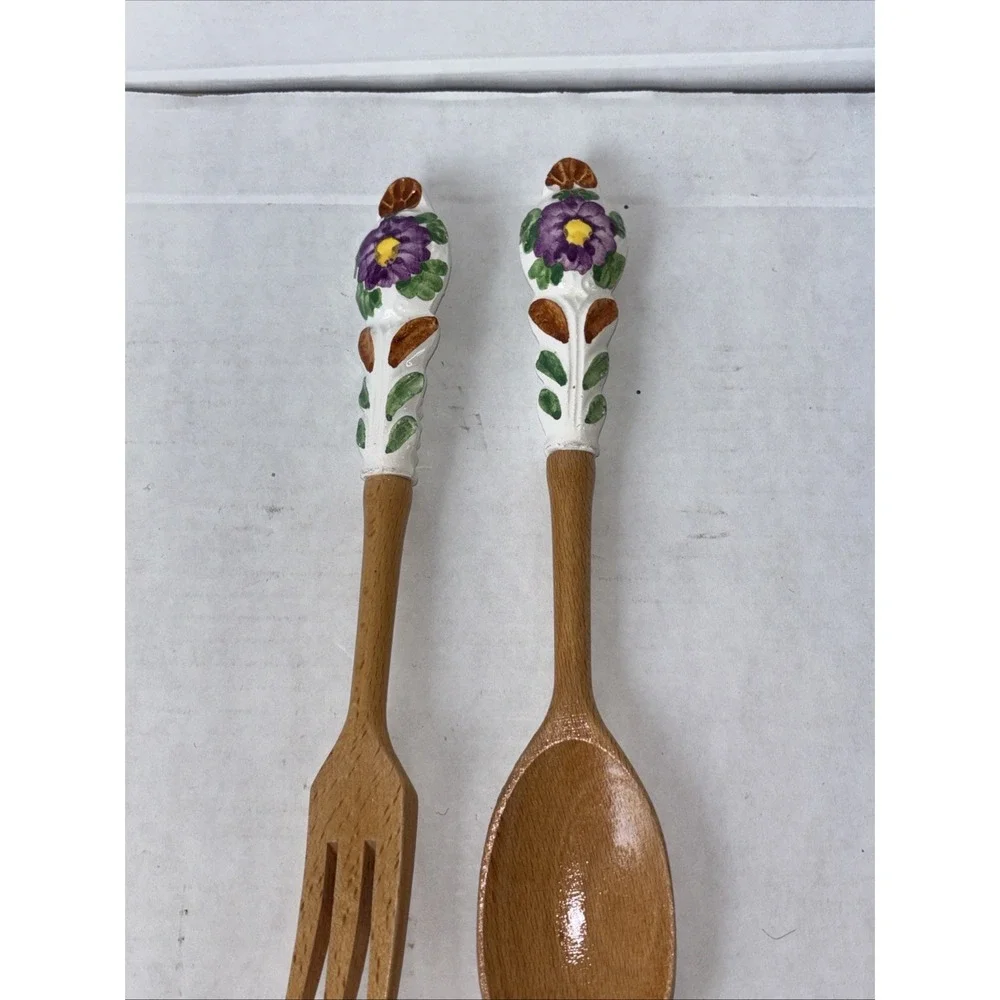 Salad‎ Serving Set Made in Italy Hand Painted Ceramic Utensil's